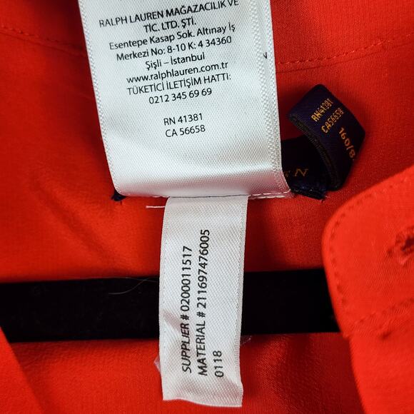 Polo Ralph Lauren Women’s Silk Shirt Red Drop Shoulder Sleeve Small Petite Size - Picture 9 of 9